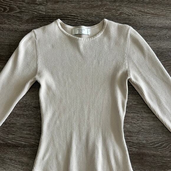 EUC Veiled New York Ribbed Knit Long Sleeve Bodysuit Beige Neutral | Size Medium - Picture 5 of 15
